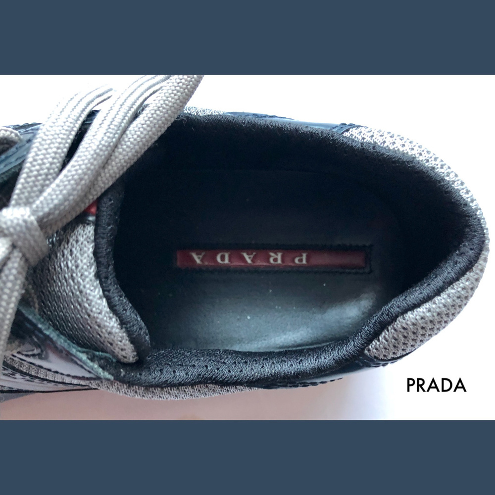 SOLD! Prada Leather Navy Blue Black Sneakers 9.5 - Picture 8 of 8